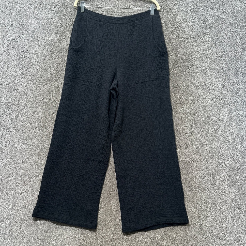 Habitat Clothes to Live In Black Textured Cotton Wide Leg Pants Medium Lagenlook